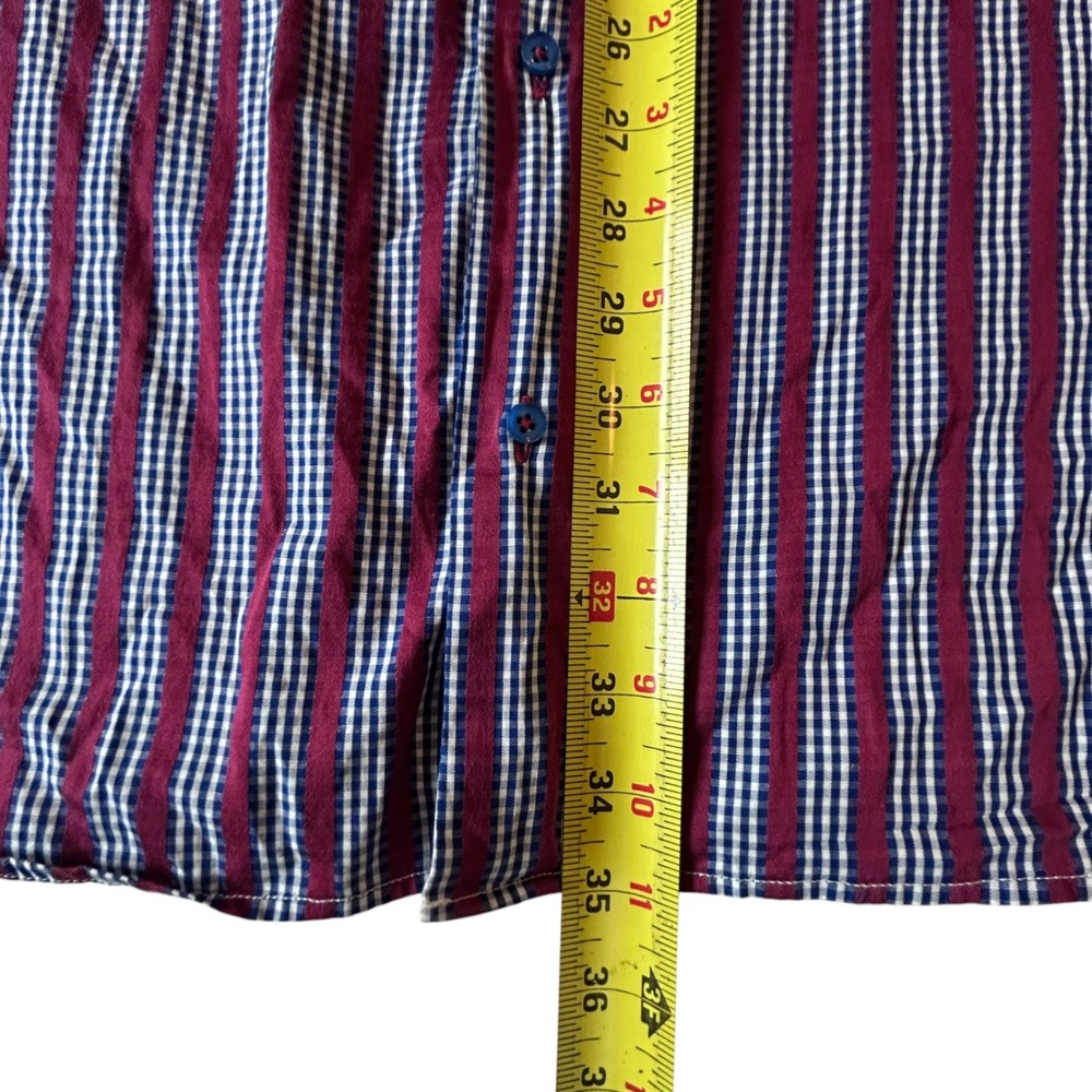 Luchiano Visconti Black Mens Striped Shirt 2 Ply Mercerized Cotton Burgundy XL - Picture 6 of 8